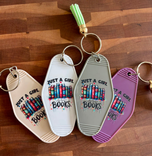 Just A Girl Who Loves Books Motel Keychain